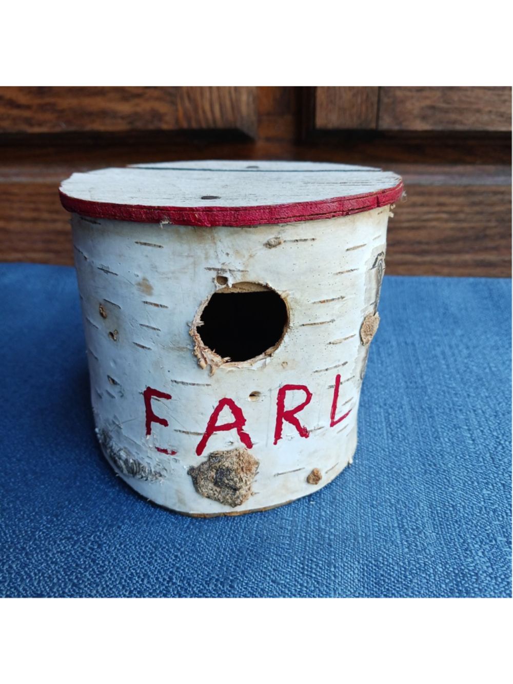 VTG Folk Art Primitive Birch Birdhouse Handmade by "EARL" 4x4 Trinket Box Decor